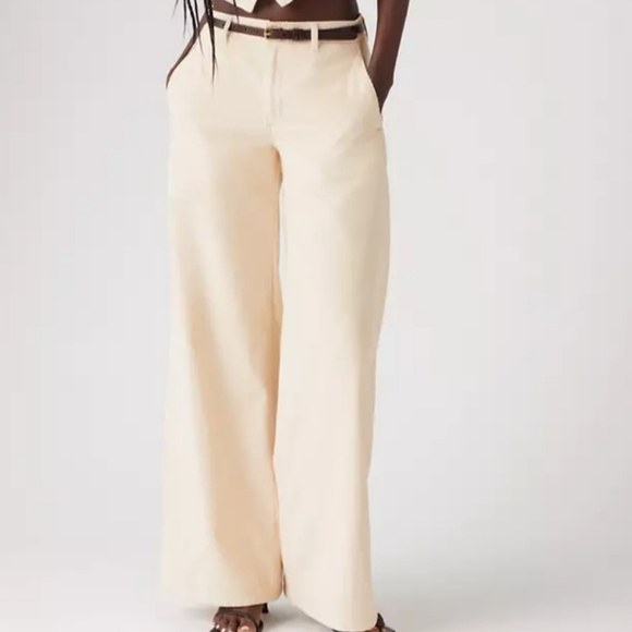 Levi's Cream Corduroy Pants Wide Legs Mid Rise Chinos Size 28 31 XL - Picture 1 of 10